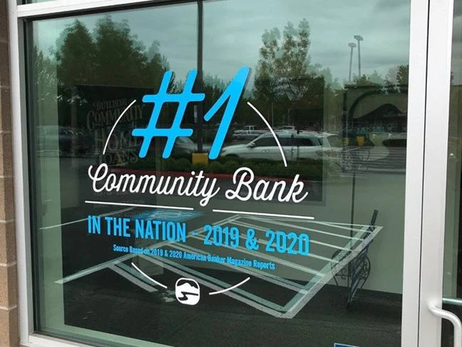 Window Graphic on Front Door of Bank