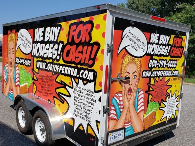 Decals and Lettering on House Buying Vehicle