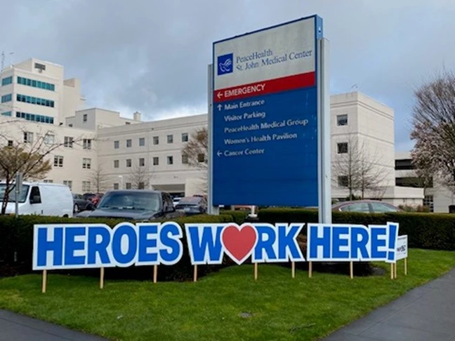 Heroes Work Here Yard Signs at Hospital 