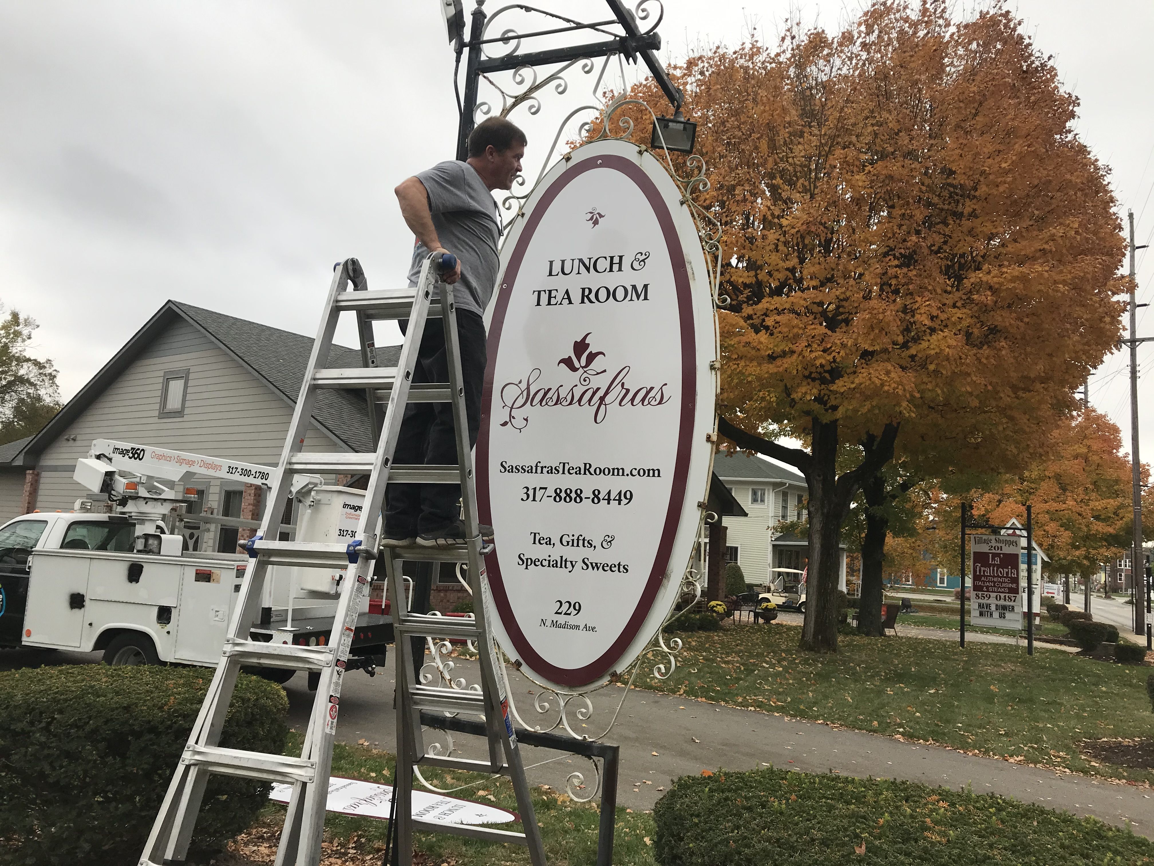 Metal Sign for Sassafras Tea Room in Greenwood, IN