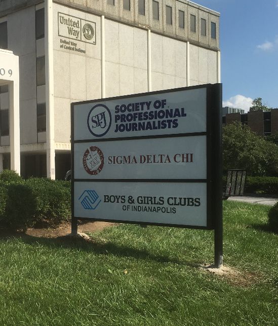 Cabinet, Post and Panel, Illuminated Sign for Society of Professinal Journalist in Indianapolis IN
