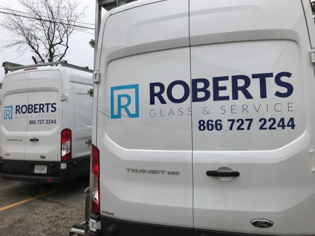 Vehicle decal installation for Roberts Glass & Service in Indianapolis,IN