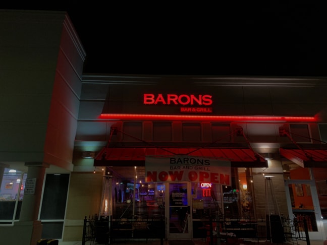 Illuminated Building Sign / Channel Letters for Barons Bar&Grill in Fisfers IN