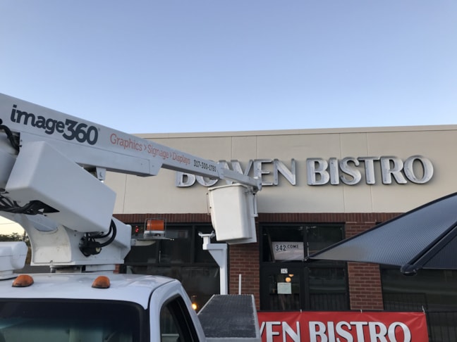 Exterior Building Sign, Illuminated Channel Letters for Bowen Bistro in Lafayette, IN