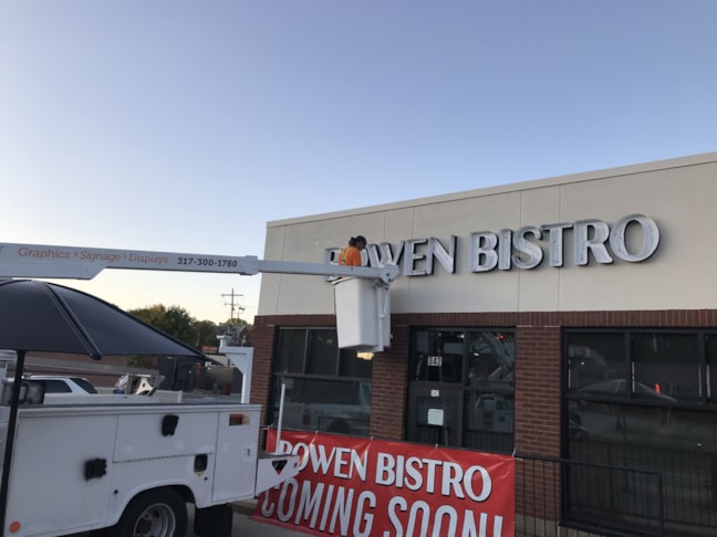 Exterior Building Sign, Illuminated Channel Letters for Bowen Bistro in Lafayette, IN