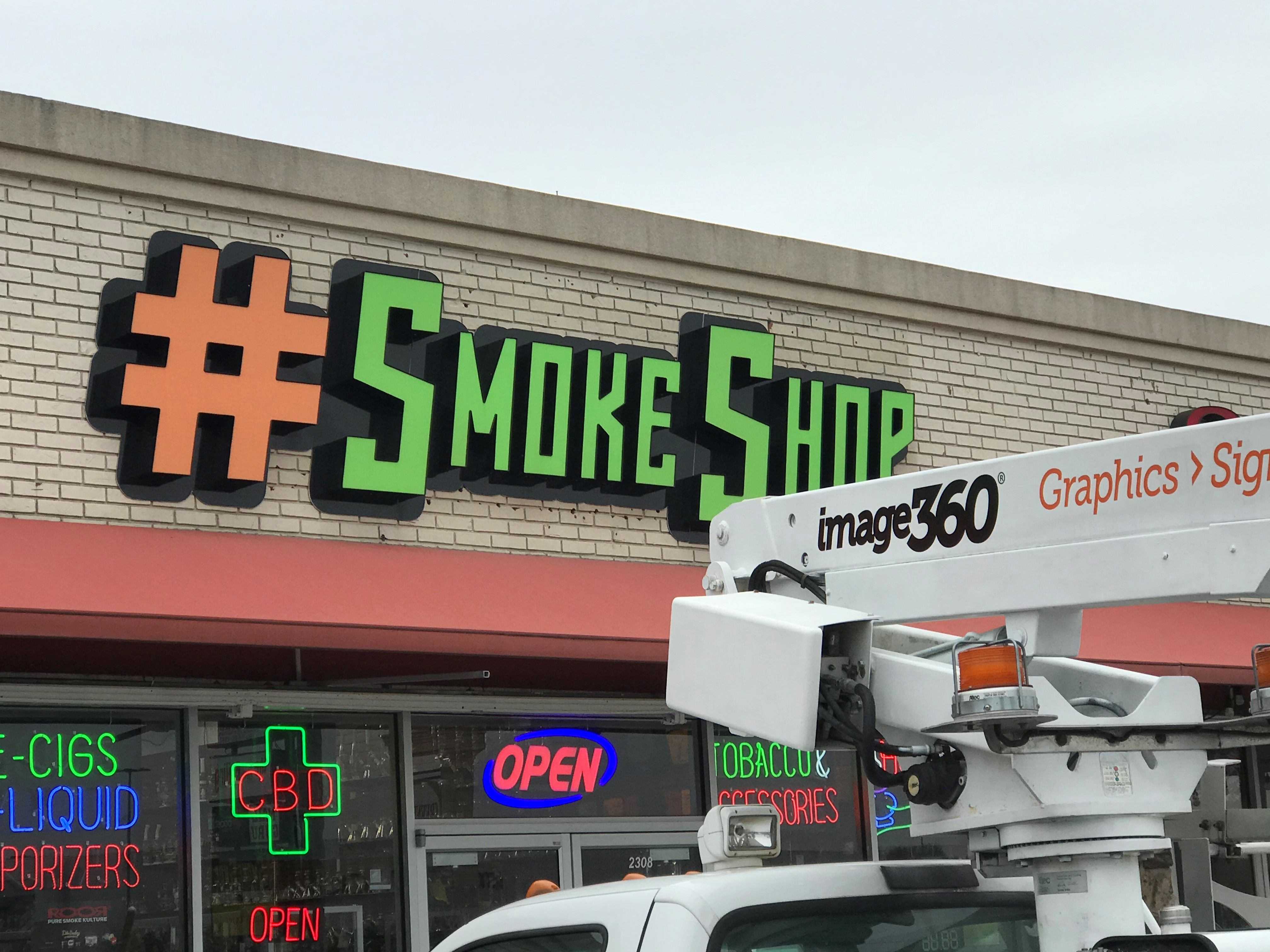 Building Sign, Channel Letters, Exterior Signs, Lighted Signs for Smoke Shop in Indianapolis IN