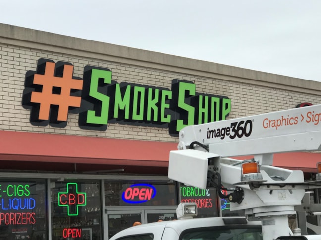 Building Sign, Channel Letters, Exterior Signs, Lighted Signs for Smoke Shop in Indianapolis IN