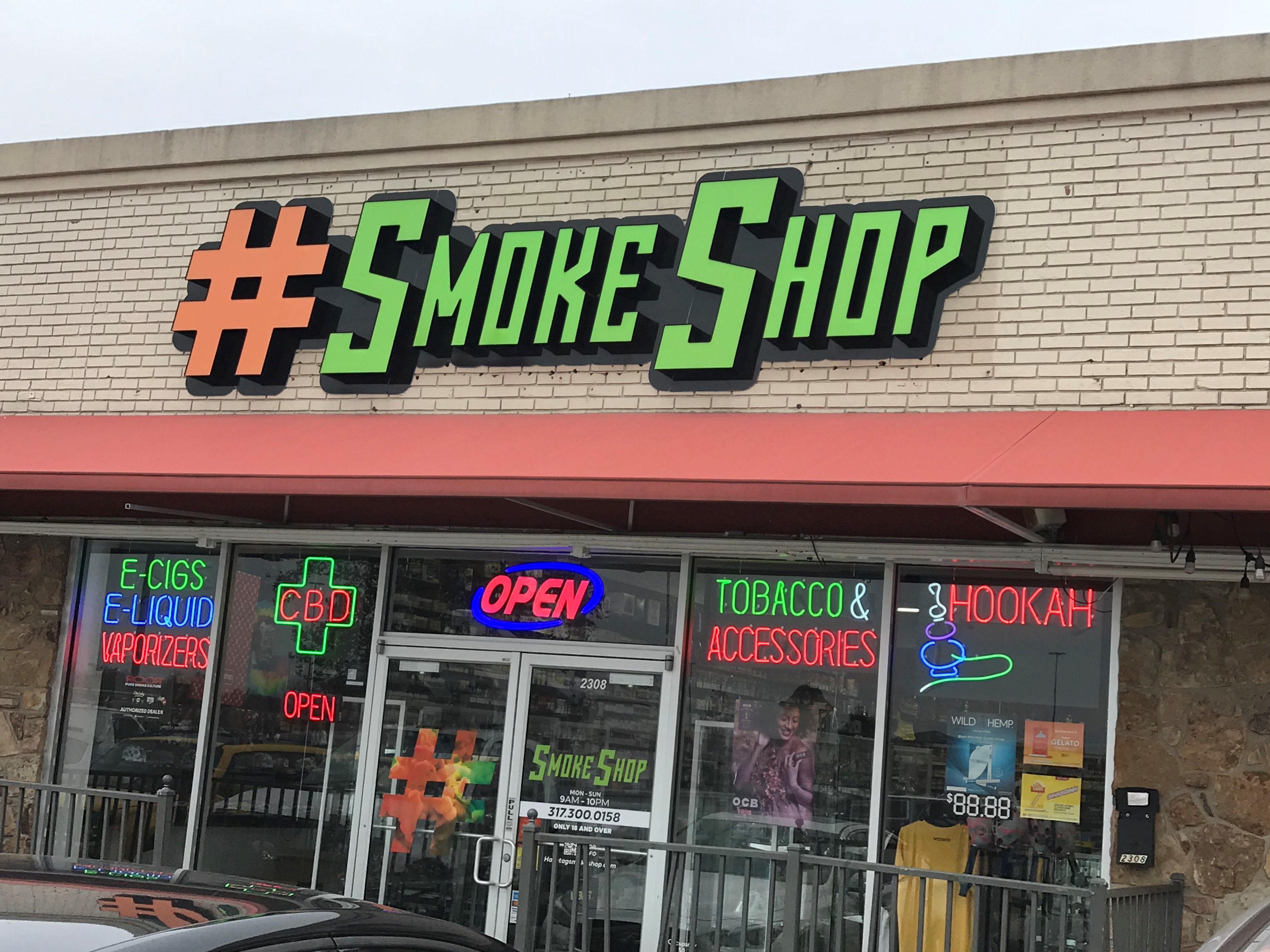 Building Sign, Channel Letters, Exterior Signs, Lighted Signs for Smoke Shop in Indianapolis IN
