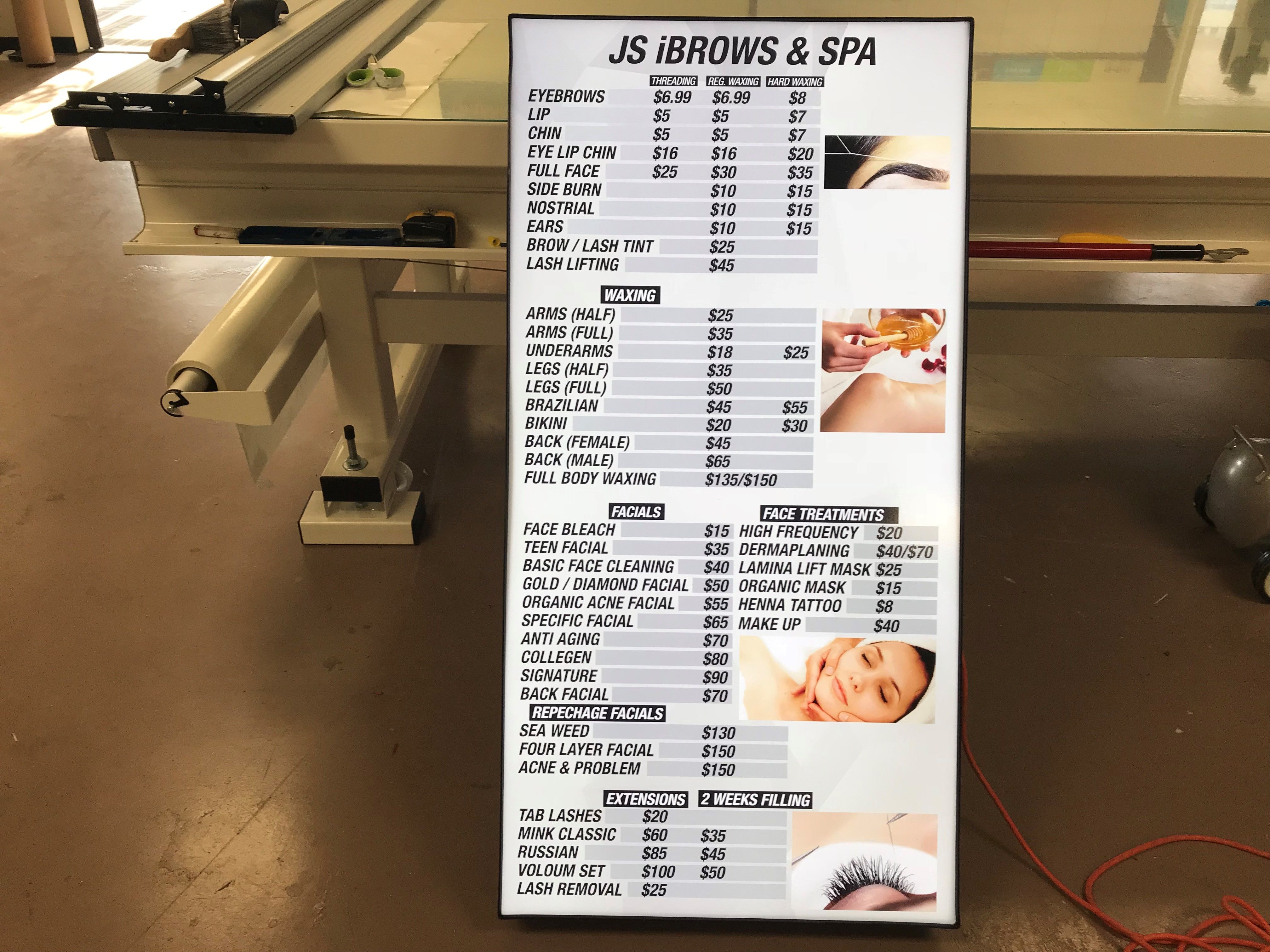 LED Lighted Cabinet Sign JS ibrow & spa in Indianapolis,IN