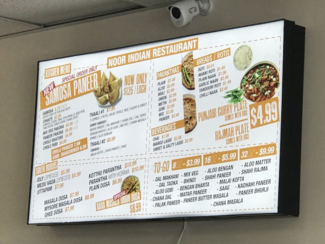 LED Lighted Price List Cabinet for Noor Indian Restaurant in Indianapolis,IN