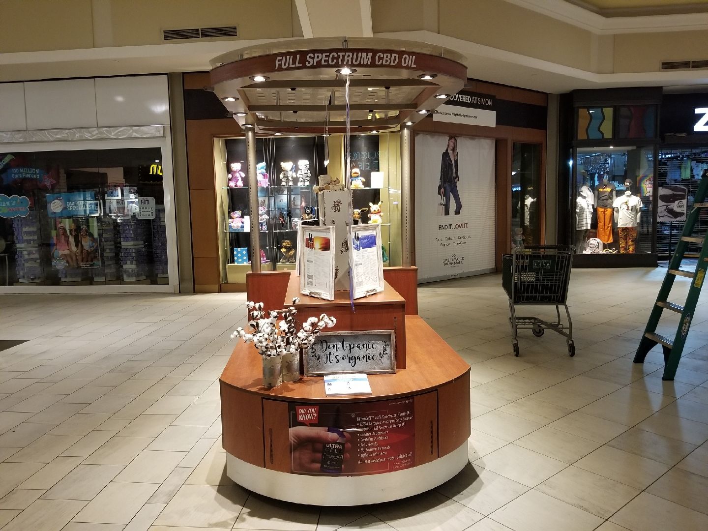 Mall Kiosk Graphics for Zilis CBD Oil in Greenwood Park Mall in Greenwood, IN