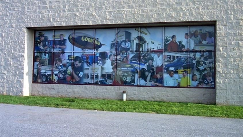 Digitally printed on translucent vinyl and mounted to glass