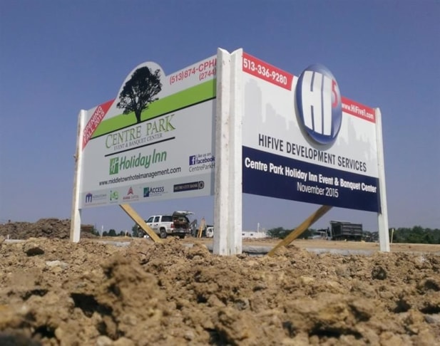 Keep the public posted about your projects with digitally printed post and panel signs!  (Digitally Printed Post & Panel Signs by Signs Now Cincinnati for HiFive Development Services, Mason, OH)