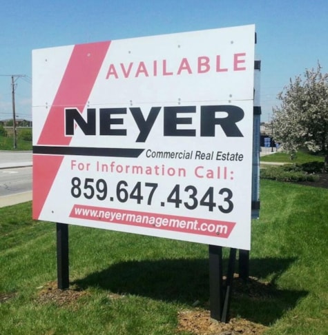 Helping you increase your visibility!  (Post and panel V sign by Signs Now Cincinnati for Neyer Management, Cincinnati, OH)
