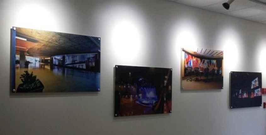 Project your image with digitally printed wall graphics (Digitally printed acrylic panels by Signs Now Cincinnati for Da-Lite, Cincinnati, OH) 