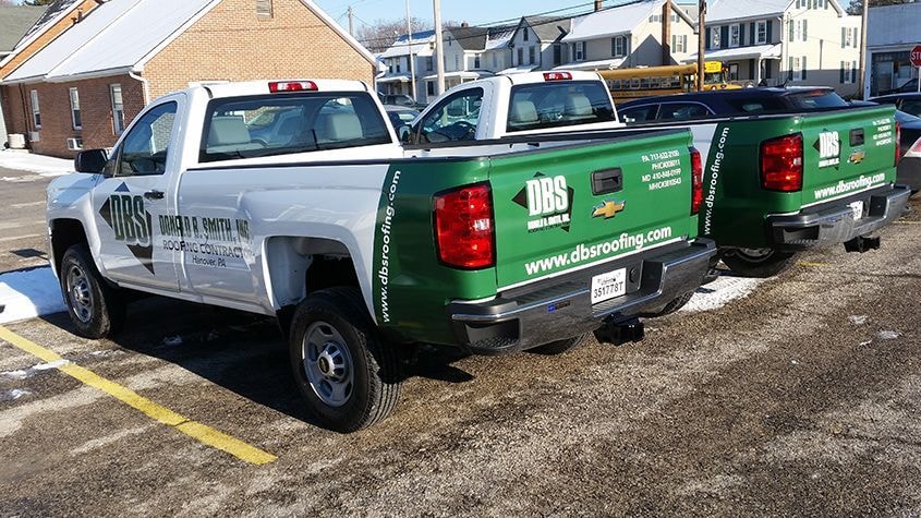 Signs Now Hanover has produced and installed a combination of graphics and partial wraps to help DBS Roofings fleet of trucks stand out.
