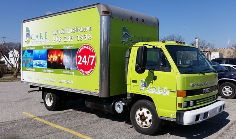 This previously white truck was given a full wrap to improve the trucks looks, advertise and create brand awareness for Care Property Services-Hanover, PA.