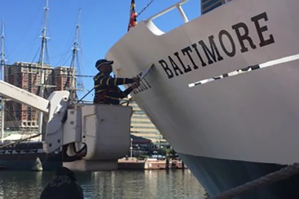 Boat lettering for the Spirit of Baltimore