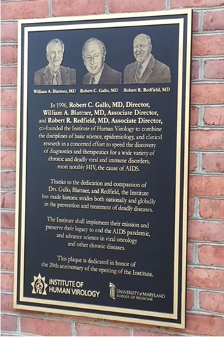 Exterior Plaque for Institute of Human Virology of the University of Maryland