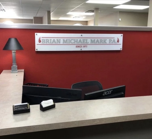 Logo Design and Acrylic Sign with stand-off for Brian Michael Mark Law Office