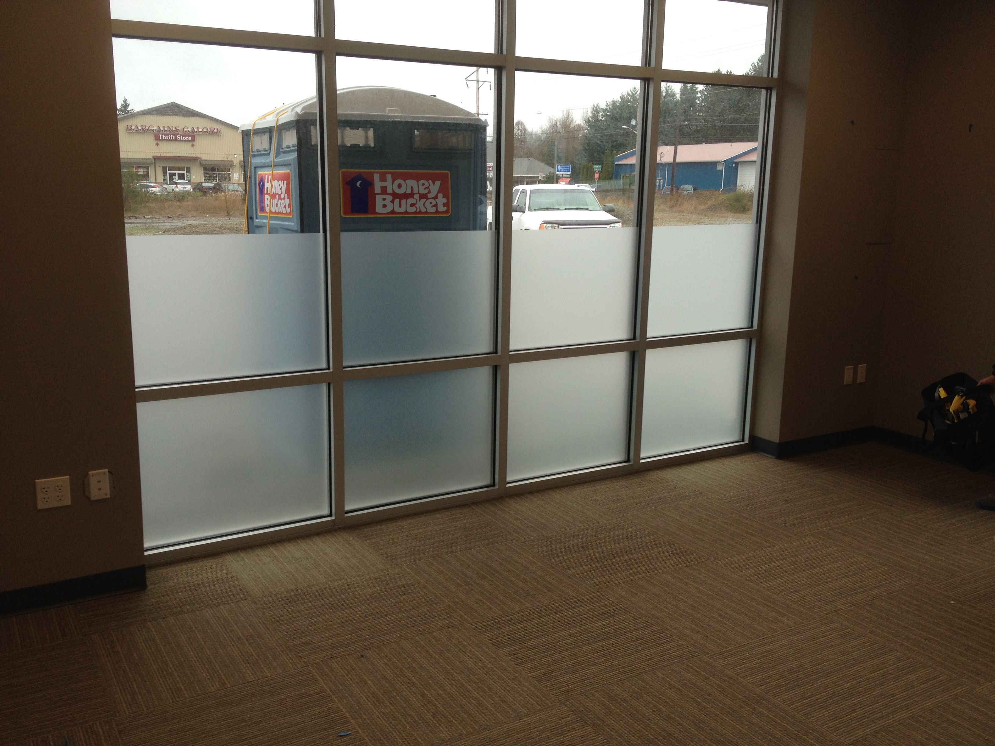  - Window Graphics - Frosted Glass Vinyl - Presidio Construction - Mount Vernon, WA