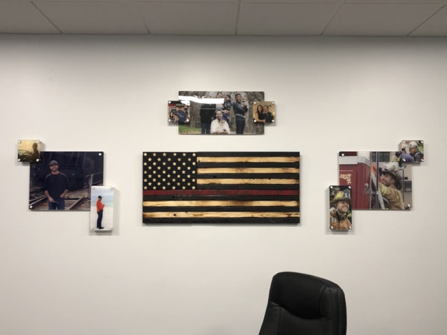 Artistic Acrylic Photo Displays with Custom Wooden Sign