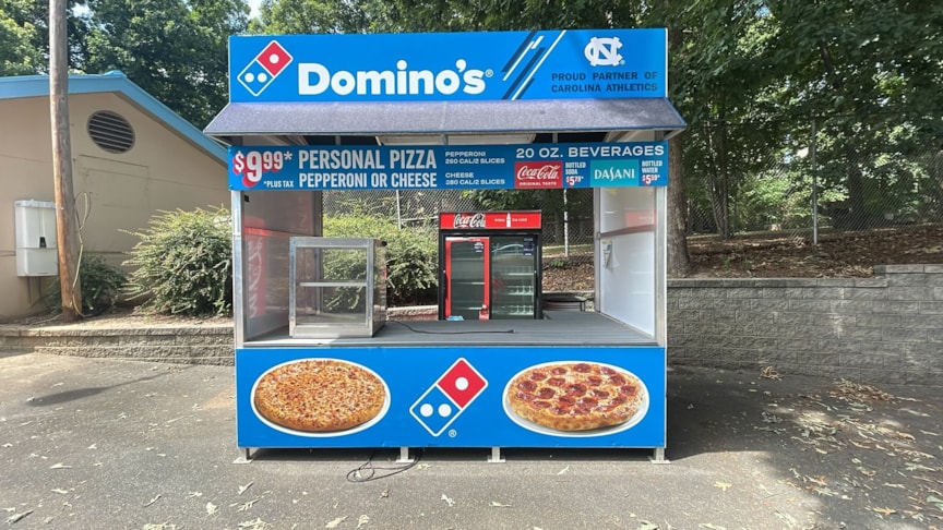 Vinyl graphics on a pizza booth at UNC