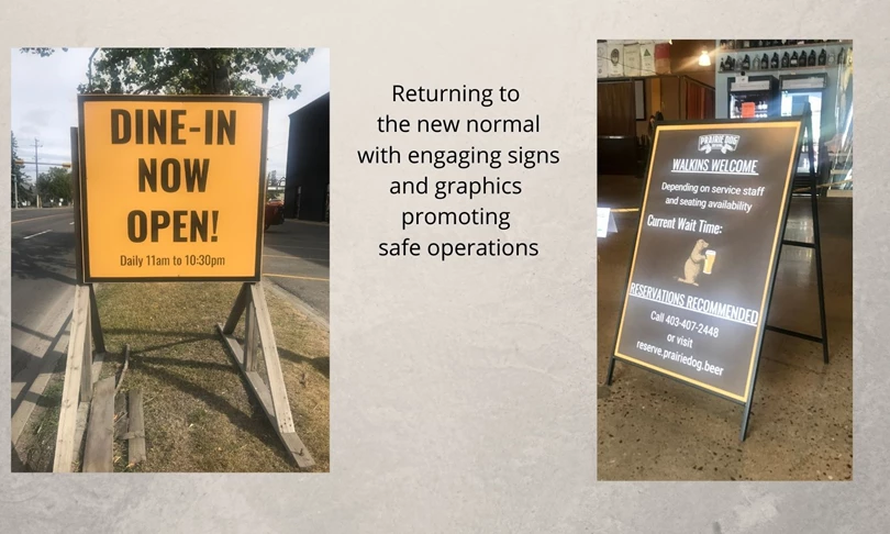 Exterior & Outdoor Signage -- returning to the new normal with engaging signs and graphics convey safe operating practices