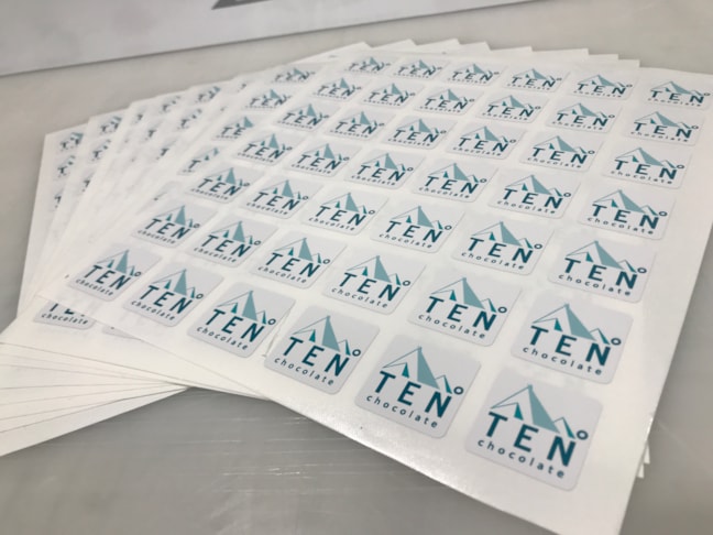 Product labels where brand logo is printed on white background