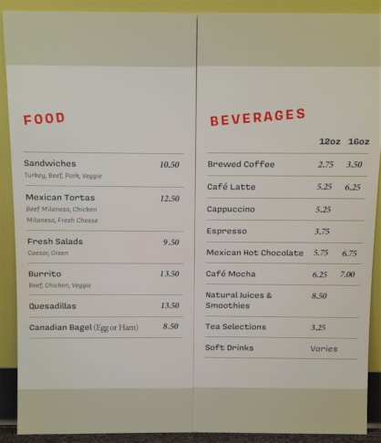 Menu Signs & Price List Signage