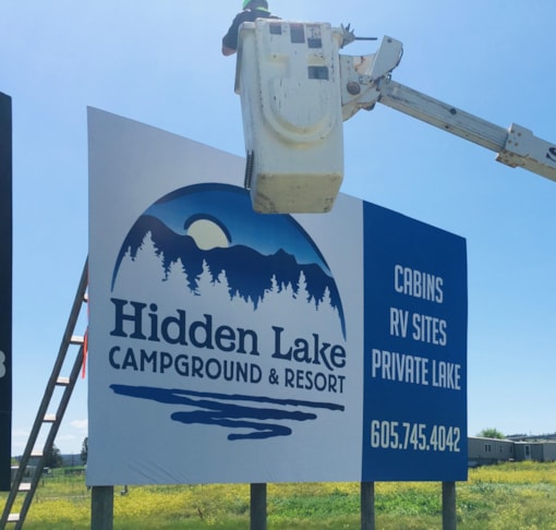 Billboard install with boom truck