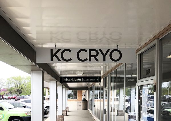 Exterior Hanging Metal Sign for KC Cryo in Lee