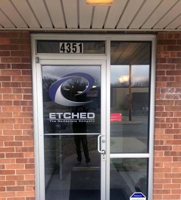 Cut Vinyl Window Logo for Etched LLC. in Kansas City, Missouri