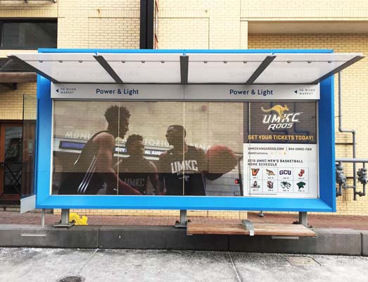 Full Color Perforated Window Vinyl Graphics for KC Streetcar Stop in Kansas City, Missouri