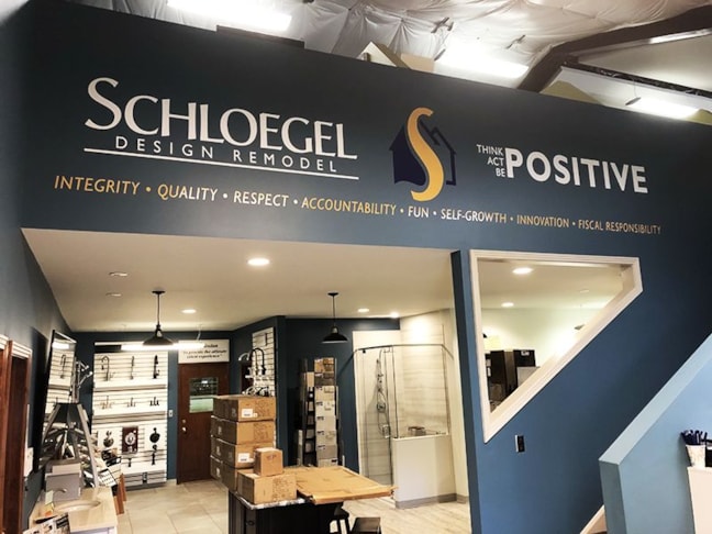 Interior Cut Vinyl Lettering Wall Graphic for Schloegel Design Remodel in Kansas City, Missouri