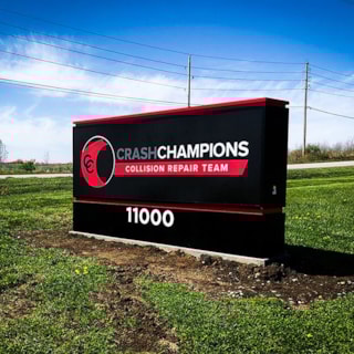 Exterior Illuminated Monument Sign for Crash Champions in Platte City, Missouri