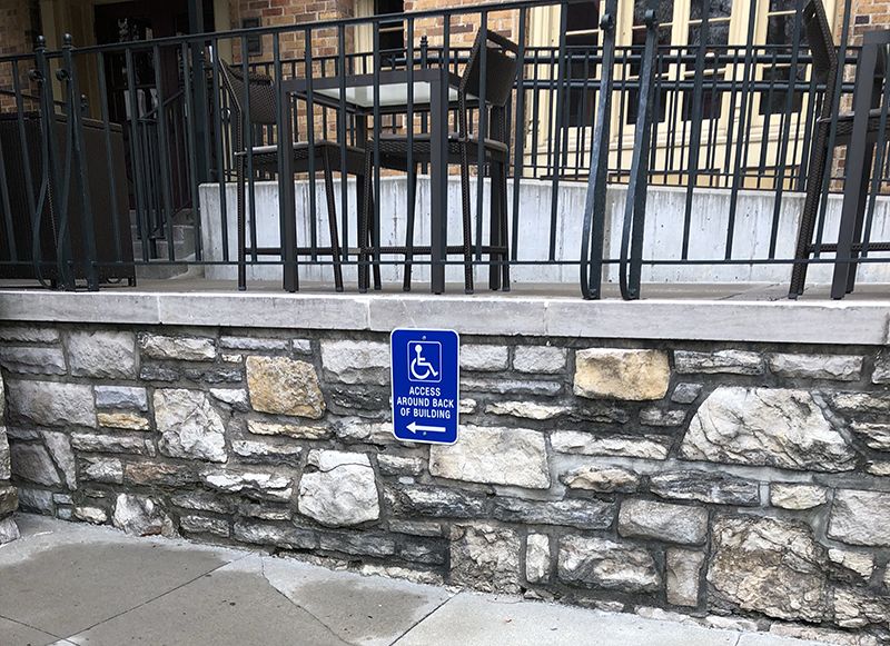 Exterior Metal Reflective ADA Sign for KC Marriott Country Club Plaza in Kansas City, Missouri
