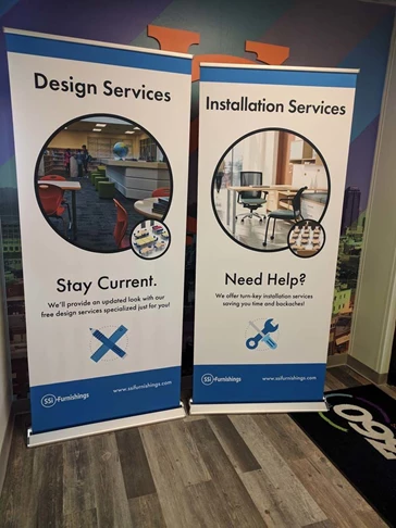 Retractable Banner Stands with Fabric Graphics for Turn the Page Online Marketing in Lees Summit, Missouri