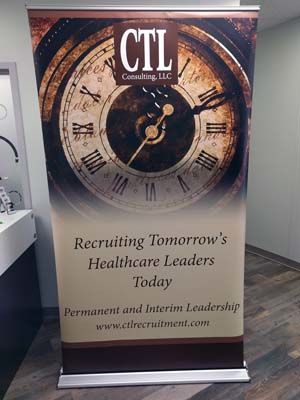 4 Ft Retractable Banner Stand with Vinyl Graphic for Turn the Page Online Marketing in Lee