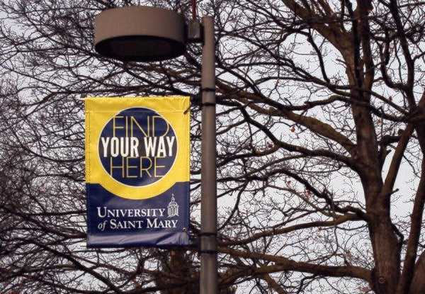 Exterior Double-Sided Street Pole Banners for University of St. Mary in Overland Park, KS