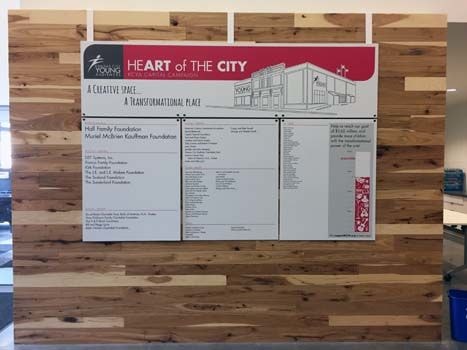 PVC Sign Display for Donor Wall at Kansas City Young Audiences in Kansas City, MO