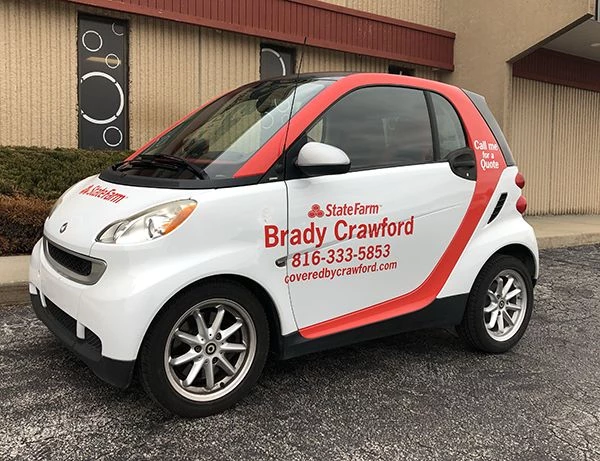 Smartcar Vehicle Graphics for Brady Crawford State Farm Agent in Kansas City, Missouri