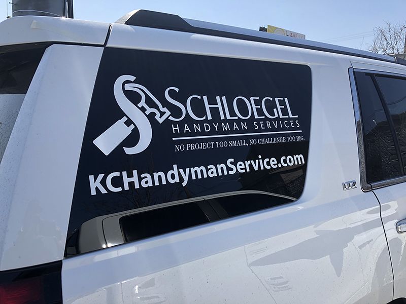 Cut White Vinyl Lettering for Schloegel Remodel in Kansas City, Missouri