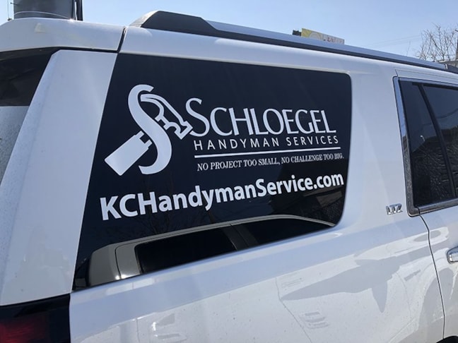 Cut White Vinyl Lettering for Schloegel Remodel in Kansas City, Missouri