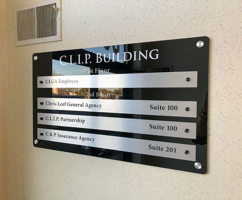 Interior Acrylic Directory Sign for Chris-Leef General Agency in Shawnee Mission, Kansas