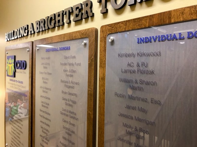Dimensional Donor Wall Display for Center for Developmentally Disabled in Kansas City, Missouri