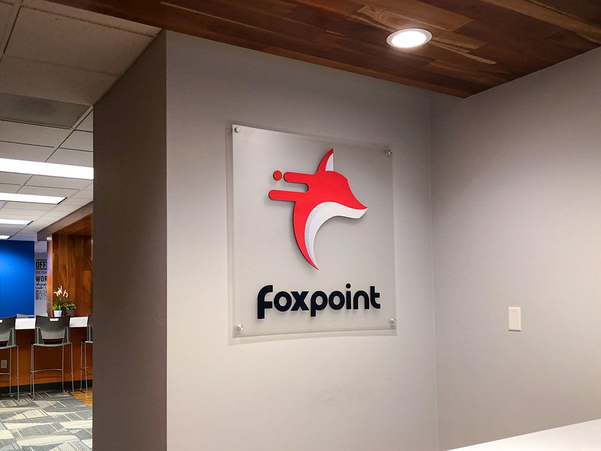 Interior Frosted Acrylic Dimensional Sign with Brushed Silver Standoffs for Foxpoint Trucks in Prairie Village, Kansas