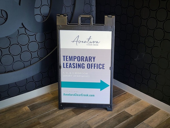 Sidewalk A-frame for Aventura Clear Creek Apartments in Overland Park, Kansas