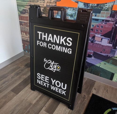 Sidewalk A-frame Sign for City of Truth Church in Kansas City, Missouri