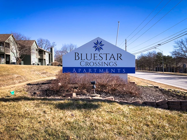 Exterior Metal Sign Faces for Existing Monument Sign for Bluestar Crossings in Kansas City, Missouri